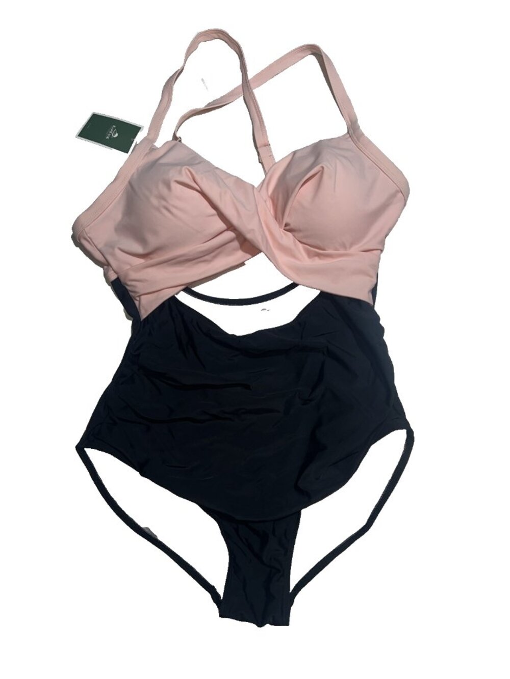 Eomenie one Piece Swimsuit open mid area black peach Size XL peach black NEW